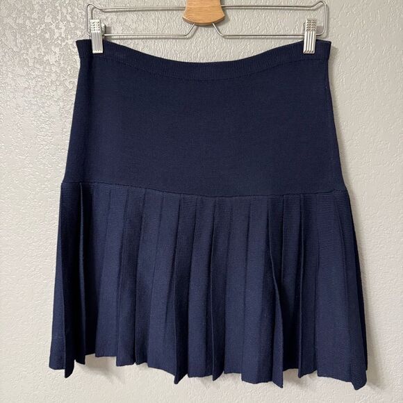 St. John Vintage Navy Blue Knit Pleated Skirt